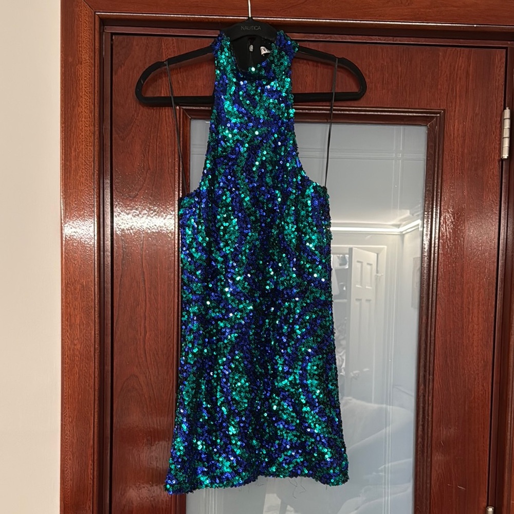 Blue and Green Sequin Dress